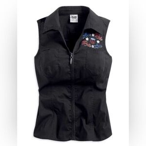 Harley-Davidson Black Tank Top with Red and Blue Embroidery